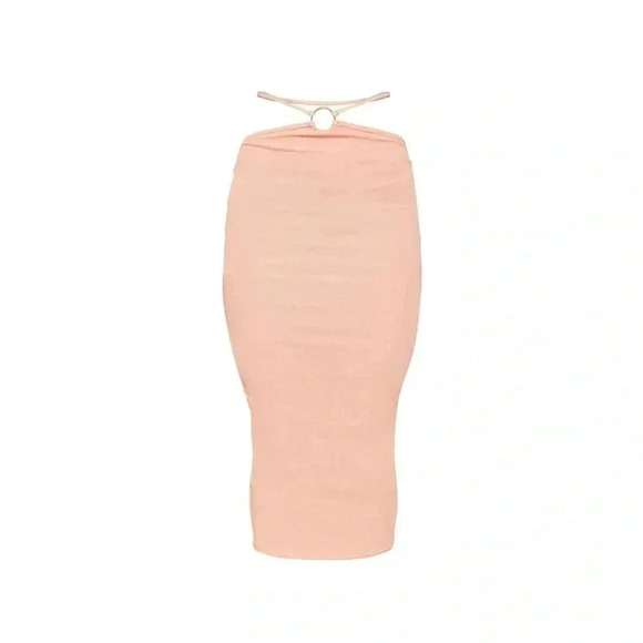 Pretty Little Thing Gauze Peach Textured Tie Waist Midi Skirt - Picture 1 of 6